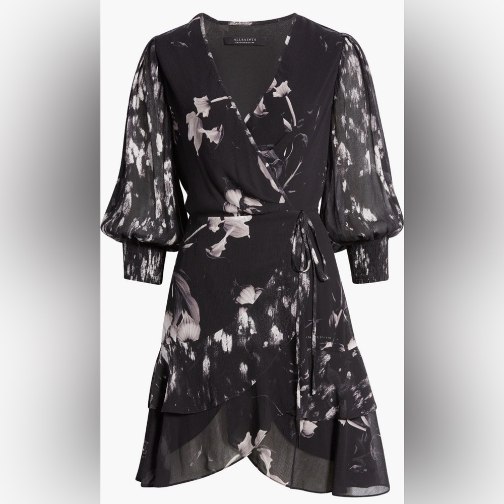 Allsaints Ari Pauline wrap dress ruffle mini floral size 4